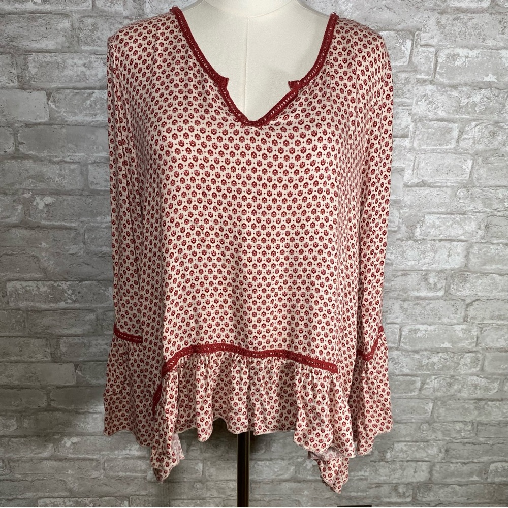 Boho retro 70s V-Neck Ruffle Hem Women's peasant blouse size large